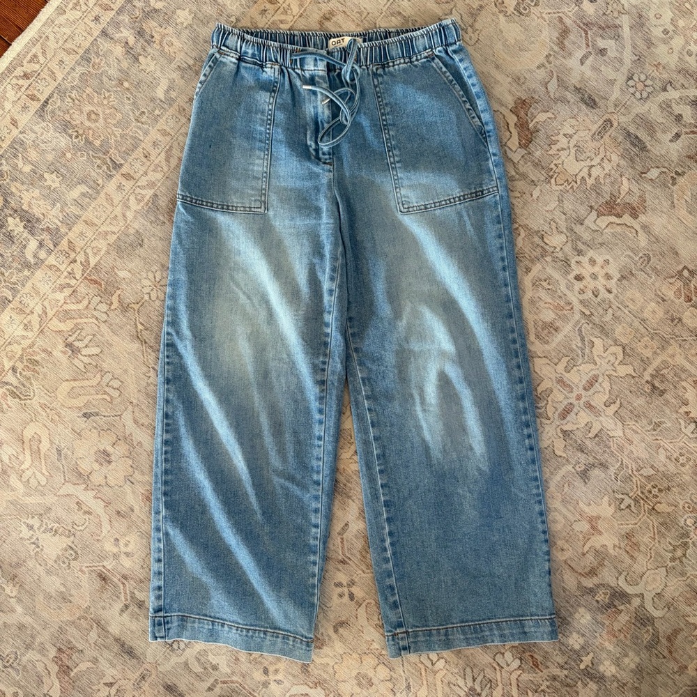 Oat Drawstring Wide Leg Denim Pants